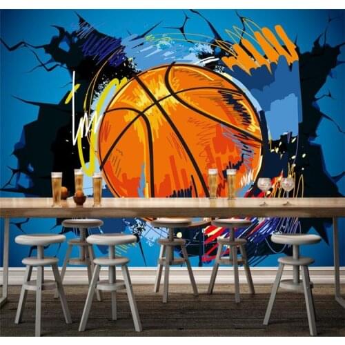 Large custom wallpaper 2016 basketball wall broken European and American style 3D stereo background wall crack