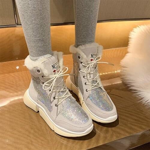 Womens Snow Boots Winter Warm Suede Plush Ankle Boots Thick Bottom Non-slip Round Toe Female Shoes Velcro Footwear Fashion 2021