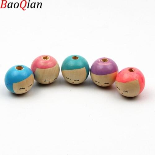 25mm 5pcs Natural Wood Beaded Smile Round Ball Wooden Beads For Jewelry Making Baby Pacifier Chain Diy