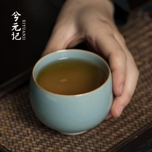 Tea cup ceramic single master cup official kiln blue pure color cup Antique Chinese style cup Kung Fu tea cup tea cup