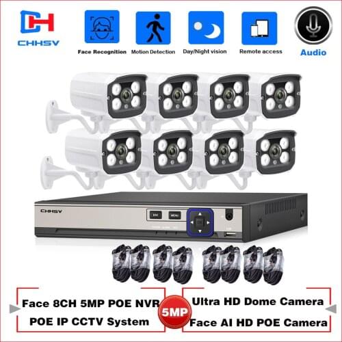 HCVAHDN 8CH 5MP Wired NVR POE Security Camera System 5MP IP66 Outdoor IR-CUT CCTV Canera Video Surveillance Video Recorder Kit