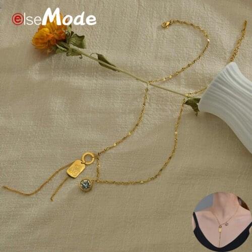 ELSEMODE Cute Stainless Steel Square Bear Women Chokers Gold Silver Color Crystal Tassel Chain Necklace For Girl Mom Wife Gifts