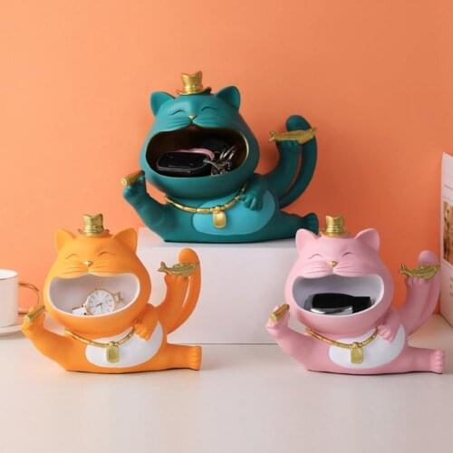 3 Colors Table Decoration Sundries Box Vibrant Color Large Capacity Resin Animal Cat Sculpture Storage Holder Decor for Home