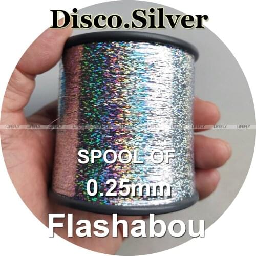 Disco.Silver Color, Spool of Flashabou, 0.25mm Holographic Tinsel, Mylar Metallic Tinsel, Flat Flash, Fly Jig Lure, Fishing