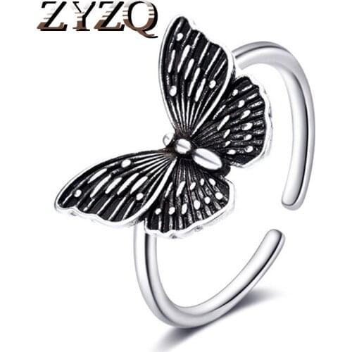 ZYZQ Punk Vintage Hollow Butterfly Rings For Women Girl Old Metal Adjustable Rings Romantic Engagement Ring Statement Jewelry
