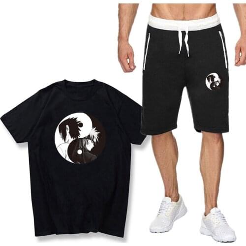 Harajuku Japanese Streetwear Sportswear Set T-shirt off white casual suit short sleeve shorts 2-piece set Couple Tee set