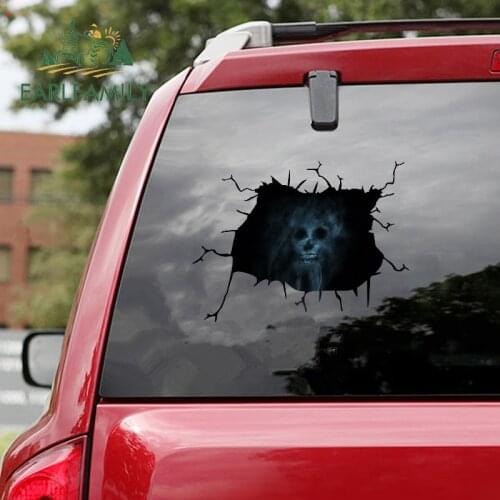EARLFAMILY 13cm x 10cm Creative Car Stickers for Ghost Horror Skull Breaking Decals Home Wall Window RV VAN JDM Decoration