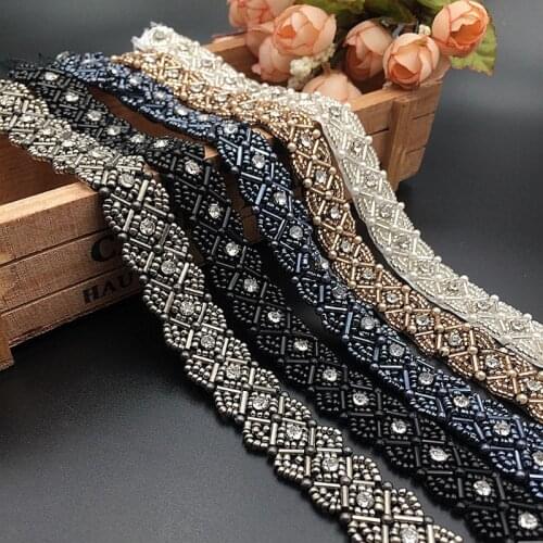 5Yards Pearl Beaded Lace Trim 2cm Lace Ribbon Fabric Clothes Decoration Wedding Dress Collar Belt African Lace Fabric Applique