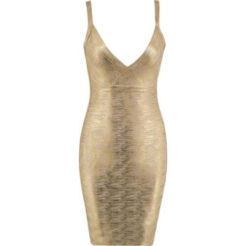 Summer Dress Women 2018 New Spaghetti Straps Bodycon Gold Foil Print Dress Sexy Bandage Club Party Dresses