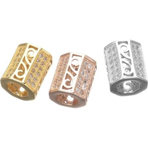 One piece popular micro pave CZ copper diy hollow big hole Cylinders bracelet accessory mp048
