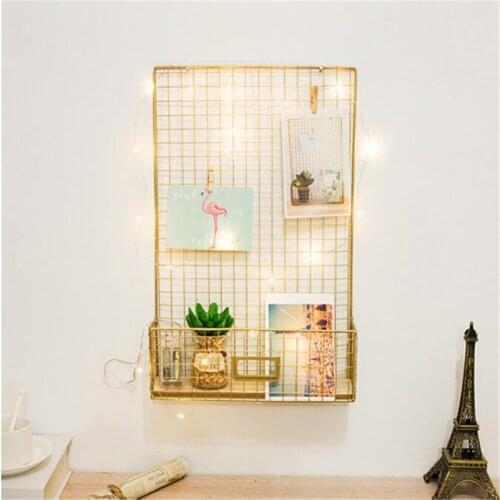 Multi-function DIY Iron Grid Photo Wall Decor Wall Hanging Mesh Display Panel Wall Art Display Memo Board Photo Storage Shelf