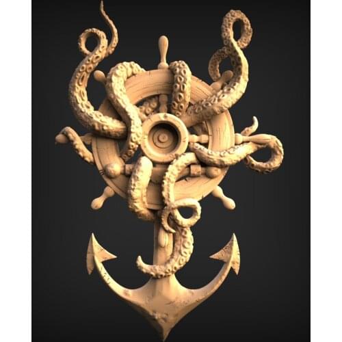 STL Model for CNC Router 3D Printer Artcam Aspire _Octopus entangles anchor "CNC files"Rudder