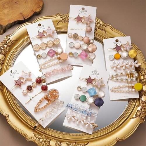 5PCS/Set Fashion Round Star Pearls Acetate Geometric Hair Clips For Women Headband Sweet Hairpins Barrettes Hair Accessories