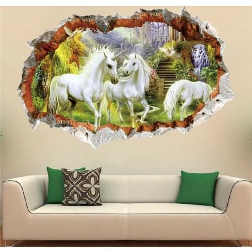 Cartoon 3d Vivid Unicorn Wall Sticker For Kids Room Children Bedroom Living Room Bedroom Decor Wall Decals
