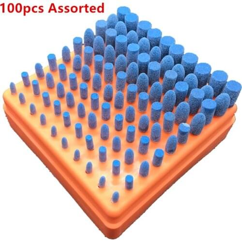 100pcs/box 3mm shank Blue Abrasive Mounted Stone Set Grinding Burr