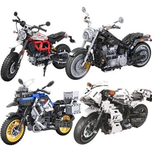 New High-Tech Motorcycle Car Model Building Blocks Speed Racing City Vehicle MOC Motorbike Bricks Kits Toys for Children Gifts