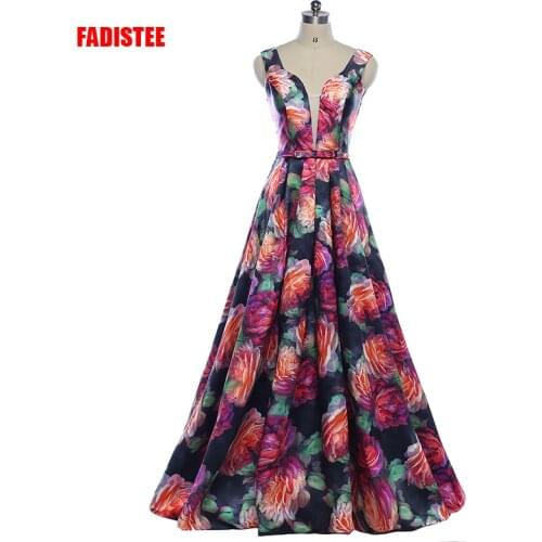 FADISTEE New arrival Gorgeous style dress evening prom party floral print pattern Vestido de Festa sexy V-neck long style dress