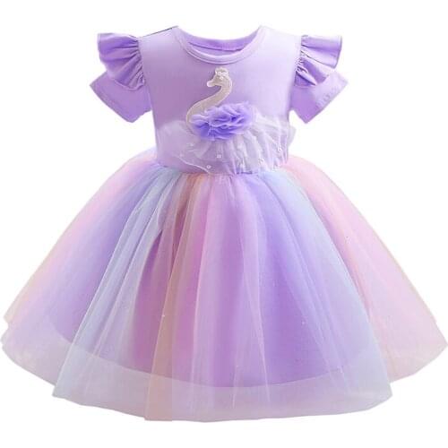 New Swan Girls Dress Summer Casual Wedding Party Princess Dresses For Christmas Costume 3 4 5 6 7 8 9 10 Years Old Kids Clothes