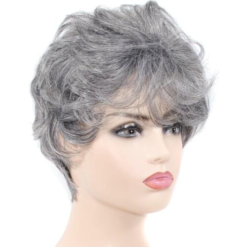 ZM Hair old women middle part hair wig and old age mothers wig wavy gray color hair wig