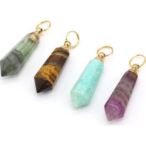 Natural Stone Pendants Faceted Amazonites Perfume Bottle for Trendy Jewelry Making DIY Necklace Reiki Heal Gifts