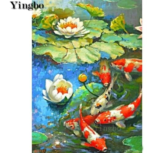 Full square lotus Koi Fish Landscape Diamond Embroidery mosaic cross stitch 5D DIY Diamond Painting Rhinestones home decor