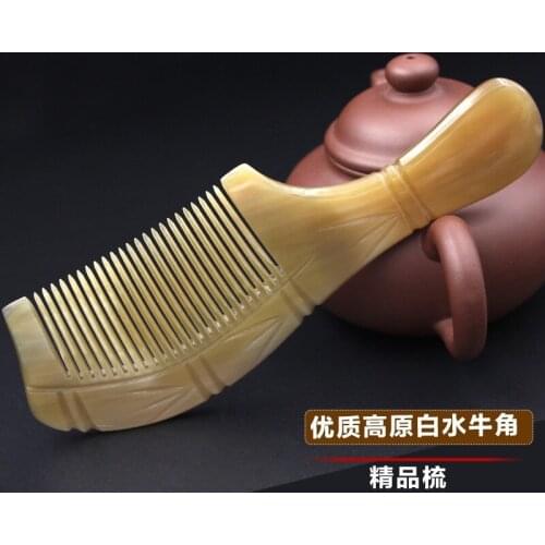 Combs Hairdressing Natural Anti Static Buffalo Horn Art Comb Hair Care Massage Brush Narrow Teeth Straight Hairbrush Gift Sale