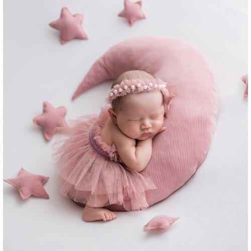 Newborn Photography Props Accessories Girl Lace Skirt Pearl Headband Set Baby Fotografie Studio Romper Photo Shoot Costume