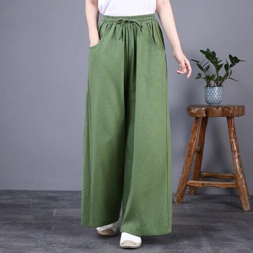 S-4XL Women Pants Summer OL style female work pants Loose Women Trousers Long Cotton casual wide leg pants with pockets