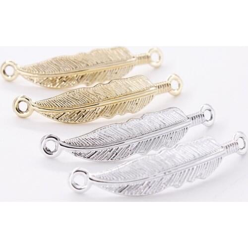 10pcs/lot 43mm Feather Charms Pendants fit Bracelet Necklace Connectors for DIY Jewelry Making Crafts Accessories Findings