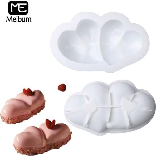 Meibum Heart to Heart Shape Silicone Cake Mold DIY Valentines Day Mousse Dessert Mould Fondant Pastry Decorating Baking Tools