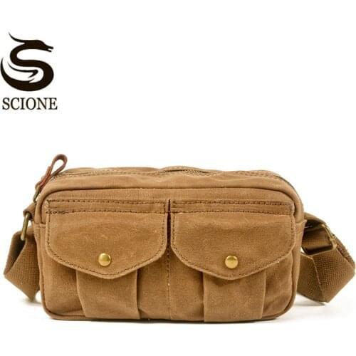 Mens Canvas Shoulder Bag Retro Waterproof Oil Wax Messenger Bag Leisure Crossbody Bag Multifunctional Outdoor Travel Bag XA786M