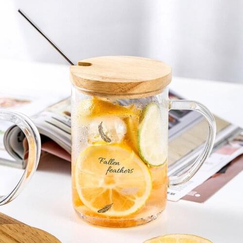 450ml Heat Resistant Glass Coffee Mugs Large capacity mug with spoon lid mug coffee tea cup home office drinkware Cup Beer mug