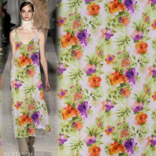 Floral print silk and cotton blended fabric very good quality 16momme thickness,SCT687