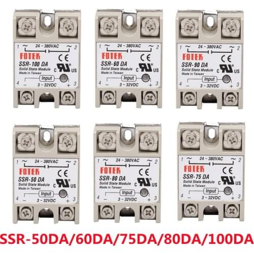 Solid State Relay SSR-50DA SSR-60DA SSR-75DA SSR-80DA SSR-100DA 50A 60A 75A 100A 3-32V DC TO 24-380V AC SSR 50DA 60DA 75DA 100DA