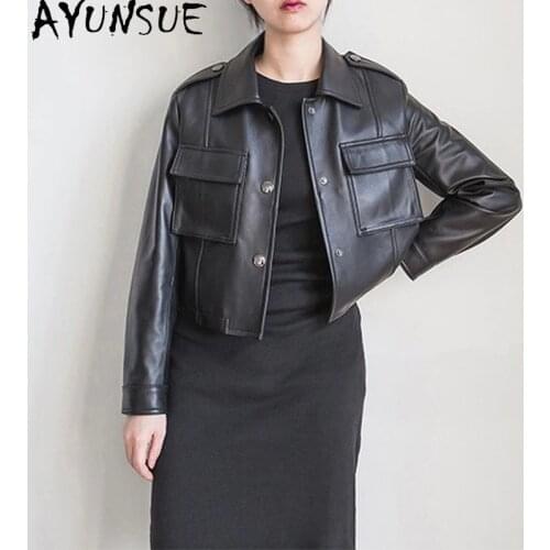 AYUNSUE Short Genuine Leather Jacket Women 100% Natural Sheepskin Coat Female Spring Autumn Coats Casual 2021 Chaquetas De Mujer