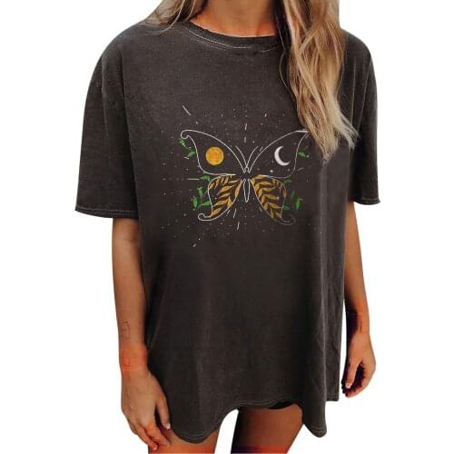 Womens Vintage Tshirt Drop Sleeves Printed Pattern Casual Short Sleeve Tops Camisetas High Street Tshirt Verano Mujer 2021 #PY
