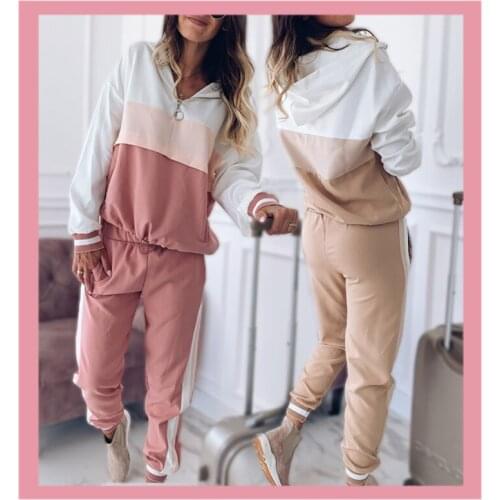 Womens Fashion Joggers 2-piece Running Set Autumn Tracksuit Sports Long Sleeve Sweatshirts Pants Workout Gym Outfits Clothing