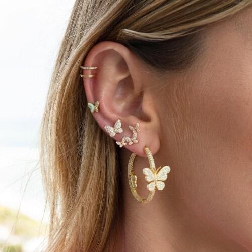 Top Quality fashion Large Double Butterfly Hoop Earring Micro Pave Clear Cubic Zirconia Girl Women European Valentines Day Gift