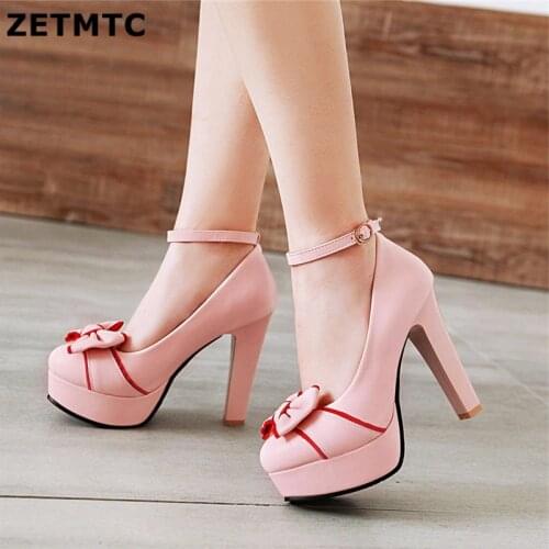 Women Sweet Bow High Heels Shoes High Heel Shoes Platform Bottom white Work Shoes Women Dress Wedding Shoes Big Size 43