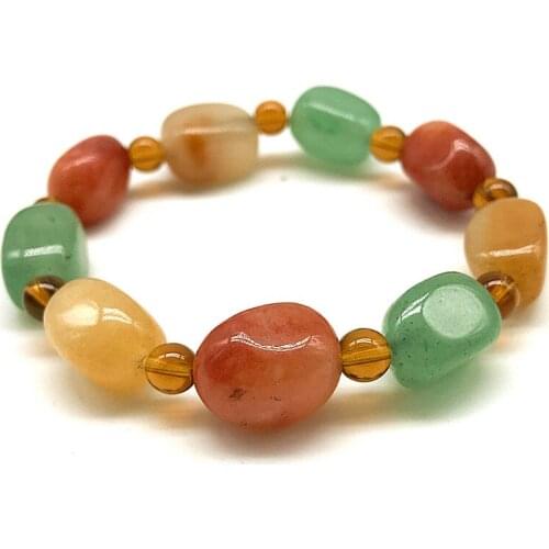Women Bracelet 10X14 MM Nature Fu Lu Shou Stone Nugget Bead 100% Really Color Not Dyed Men Bracelets