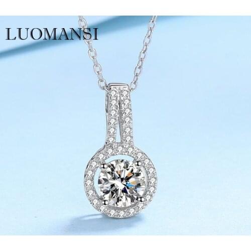 Luomansi Real 1CT 6.5MM Moissanite Woman Necklace with GRA Certificate 100-S925 Sterling Silver Jewelry Party Birthday Gift