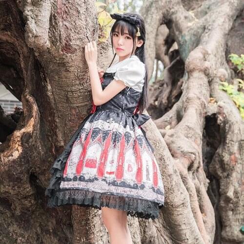 10 Styles Traveler Song Womens Cupid Church Printing Lolita JSK Dress Sleeveless Suspender Kawaii Dress Bows Cute and Headband