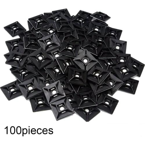100 pieces 25*25mm Black Self Adhesive Stick-on Mounts For Cable Ties Routing Looms Wire Cable Base Clamps Clip