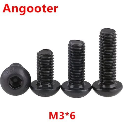 100pcs ISO7380 M3*6 Black Steel 10.9 grade Round Head Screws M3x6 Hex Socket Button Head Cap Screw Screws Bolts
