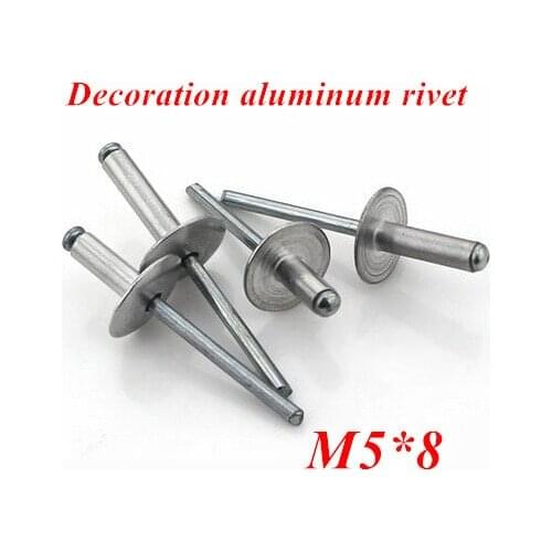 100pcs/lot M5*8 Aluminum Countersunk POP Head Rivet Core Pulling Decoration Rivets with Big Hat