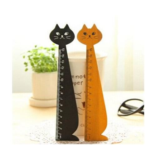 15cm Lovely Cat Shape Ruler Cute Wood Animal Straight Rulers Gifts For Kids School Learning Supplies Stationery Black Yellow New