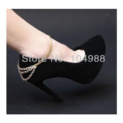 2014 FREE SHIPPING STYLE BY-96 GOLD COLOUR ALLOY METAL CHAIN ANKLETS BOOTS HEELS CHAIN JEWELRY