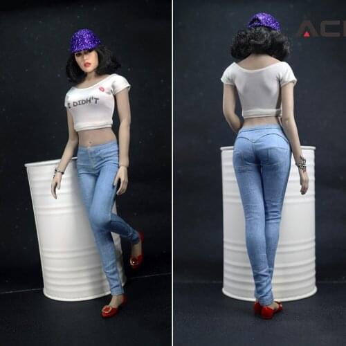 ACNTOYS 1/6 ACN002 Flat Shoes Casual T-shirt Buttock Jeans Pants Set for 12 inch Female Plain Body