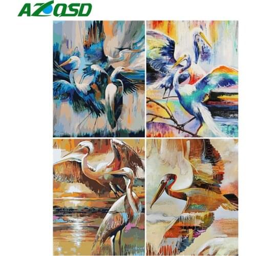 AZQSD DIY Frame Paint By Number Bird Animal Kits Handpainted Wall Art Painting By Numbers Canvas Crane Handmade Unique Gift