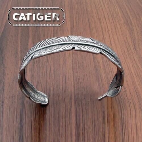 Free Shipping Punk huge heavy Steel color feather bangle bracelet for men trendy fashion stainless steel jewelry as wedding gift
